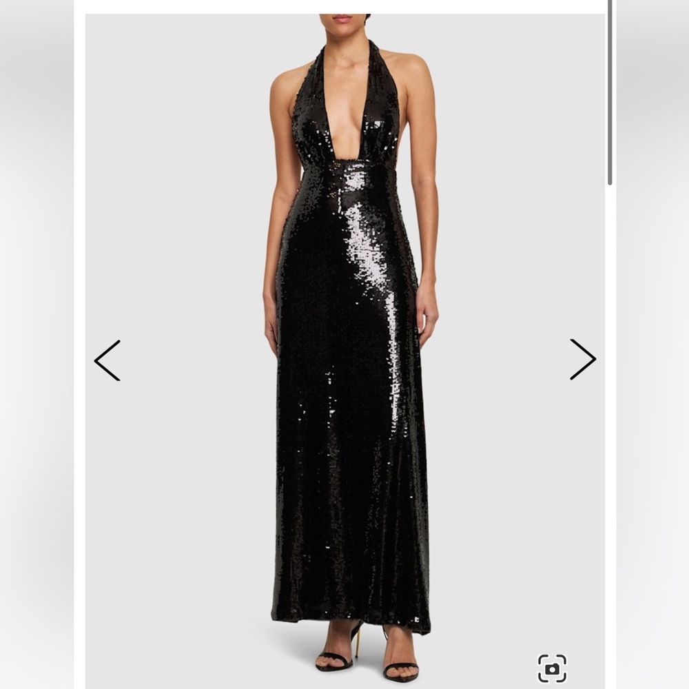 WeWoreWhat black sequin halter gown